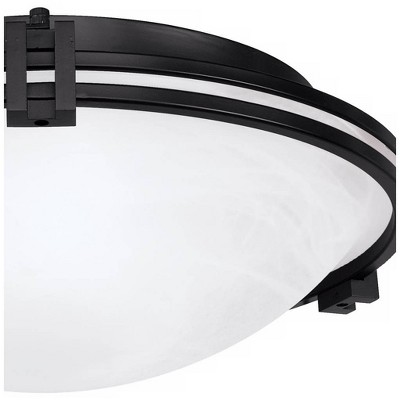 Art Deco Inspired 20" Bronze Flush Mount with Marbleized Glass Bowl