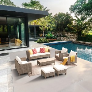 7 - Piece Patio Conversation Set With Swivel Chairs and Coffee Table - 1 of 4