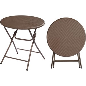VINGLI 32" Round Folding Commercial Banquet Table, Portable Plastic Coffee Card Dining Table for Kitchen or Outdoor Party Wedding Event, 1 Pack, Brown - 1 of 4
