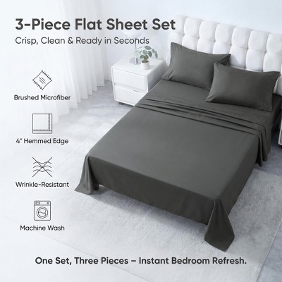 NTBAY 3 Pieces Brushed Microfiber Flat Sheet Set, Soft Breathable Bedding Set with Envelope Pillow Cases — фото 3