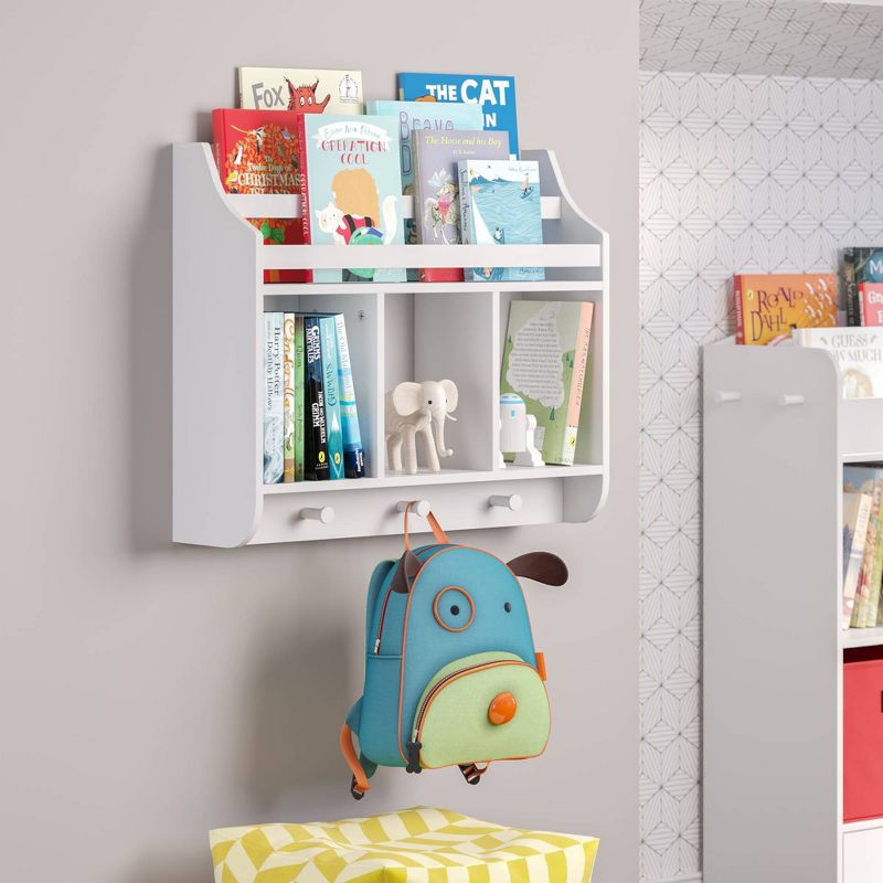 Kids&#39; Book Nook Wall Shelf with Cubbies and Book Rack White - RiverRidge Home, 3 of 12