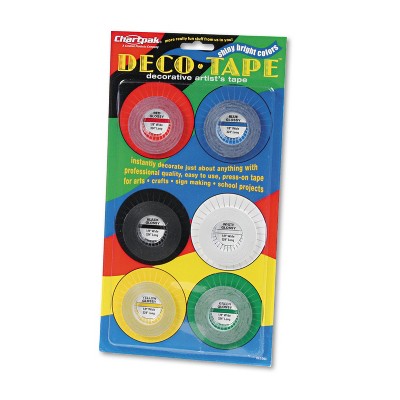 Chartpak Deco Bright Decorative Tape 1/8" x 324" Red/Black/Blue/Green/Yellow 6/Pack DEC001