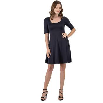 24seven Comfort Apparel A Line Knee Length Dress Elbow Length Sleeves