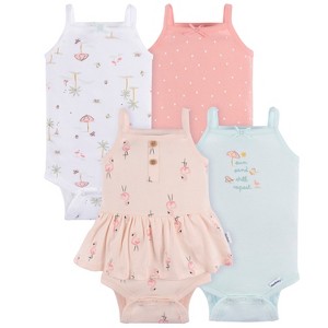 Gerber Baby Girls' 4-Pack Sleeveless Onesies Bodysuits - 1 of 4