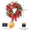 24 Inch Pre-Lit Christmas Wreath, Artificial Pine Decorated with Red Bow, Berries, Pine Cones, and Gold Ball Ornaments,for Indoor Outdoor Decor - 4 of 4