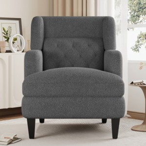 Modern Comfy Teddy Fabric Upholstered Arm Chair,Button Tufted High Back Padded Sofa with Birch Legs,Living Room Bedroom Lounge Chair-Coolbibila - 1 of 4