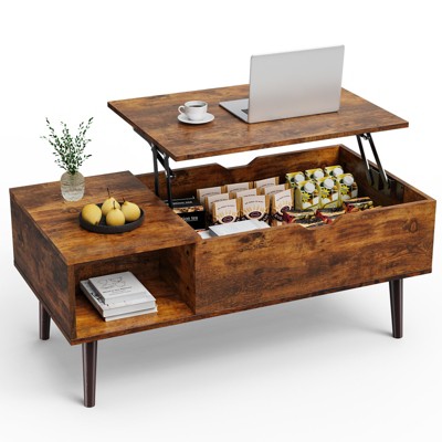 DOMETOUR Lift Top Coffee Table ，Wooden Furniture with Hidden Compartment and Adjustable Storage