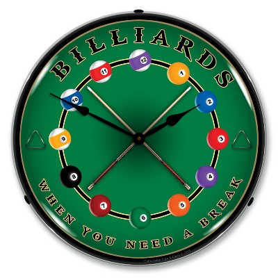 Collectable Sign & Clock | Billiards LED Wall Clock Retro/Vintage, Lighted