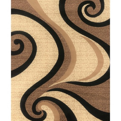 Beige and Brown Swirl Pattern Rectangular Synthetic Area Rug 5' x 7'