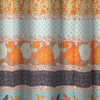 Colorful Floral and Bird Pattern Waterproof Shower Curtain, 72" x 72"