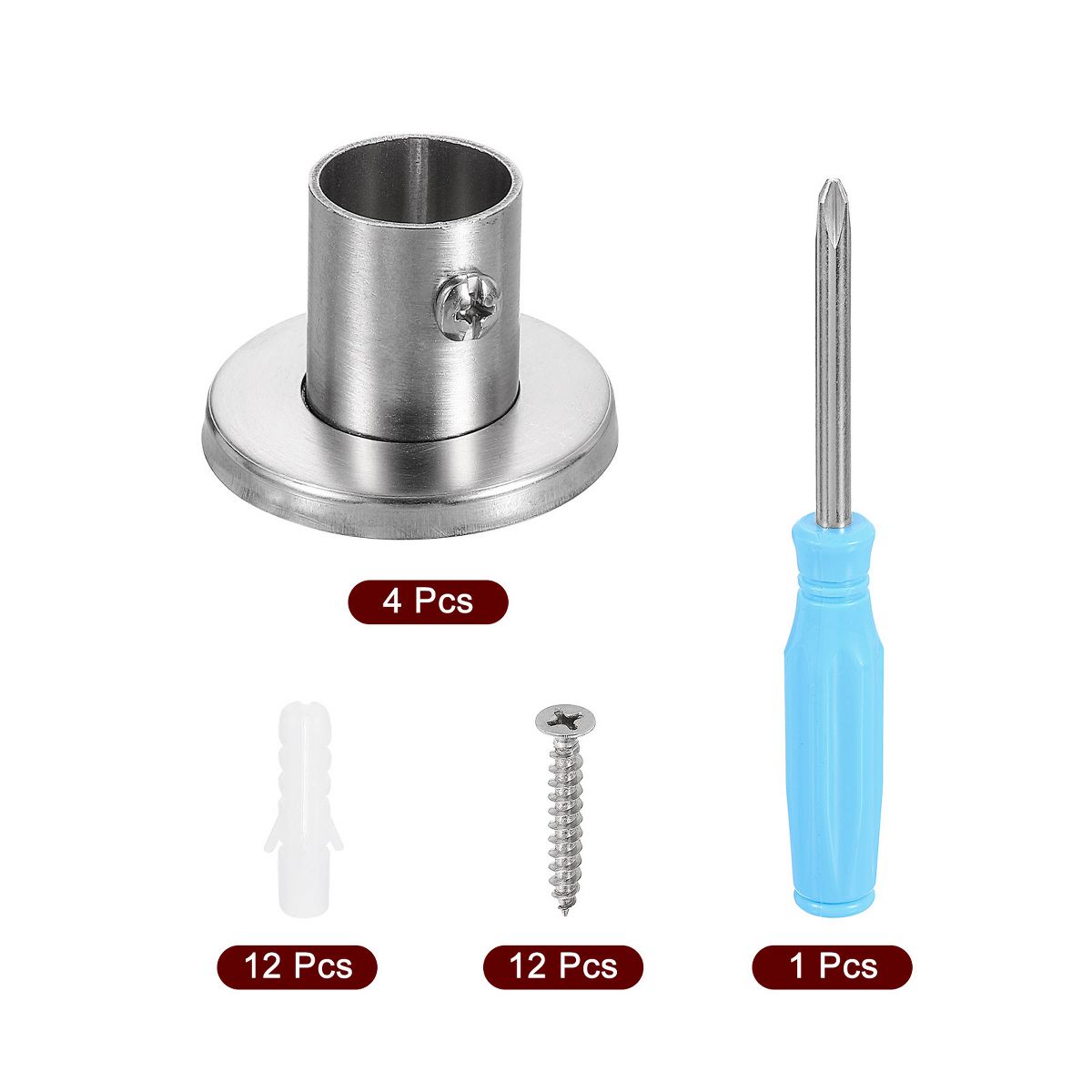 Unique Bargains Stainless Steel Brushed Finish Durable Rust Resistant High-Leg Closet Rod Holder with Cover 4 Pcs - thumbnail 3
