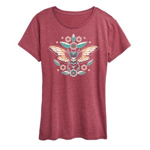 Women's - Instant Message - Boho Cicada Flowers Short Sleeve Graphic T-Shirt - 1 of 4