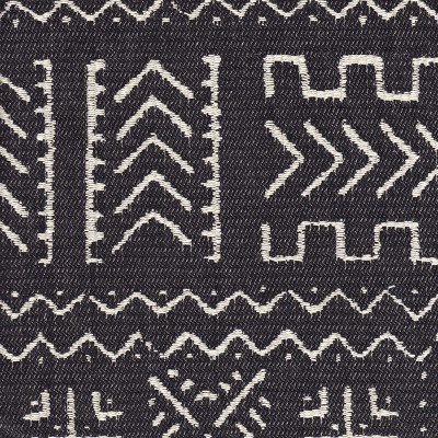Onyx Black Metal X-Base Ottoman with African Mudcloth Cushion
