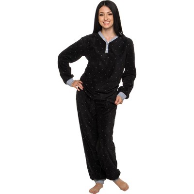Silver Lilly - Women's 2-Piece Fleece Polka Dot Pajama Set