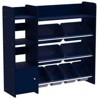 Sturdis Kids Toy Storage Organizer with Bookshelf, Removable 8 Toy Bins, Top Shelf Convenient, Safety Anti-Bracket, Dark Blue