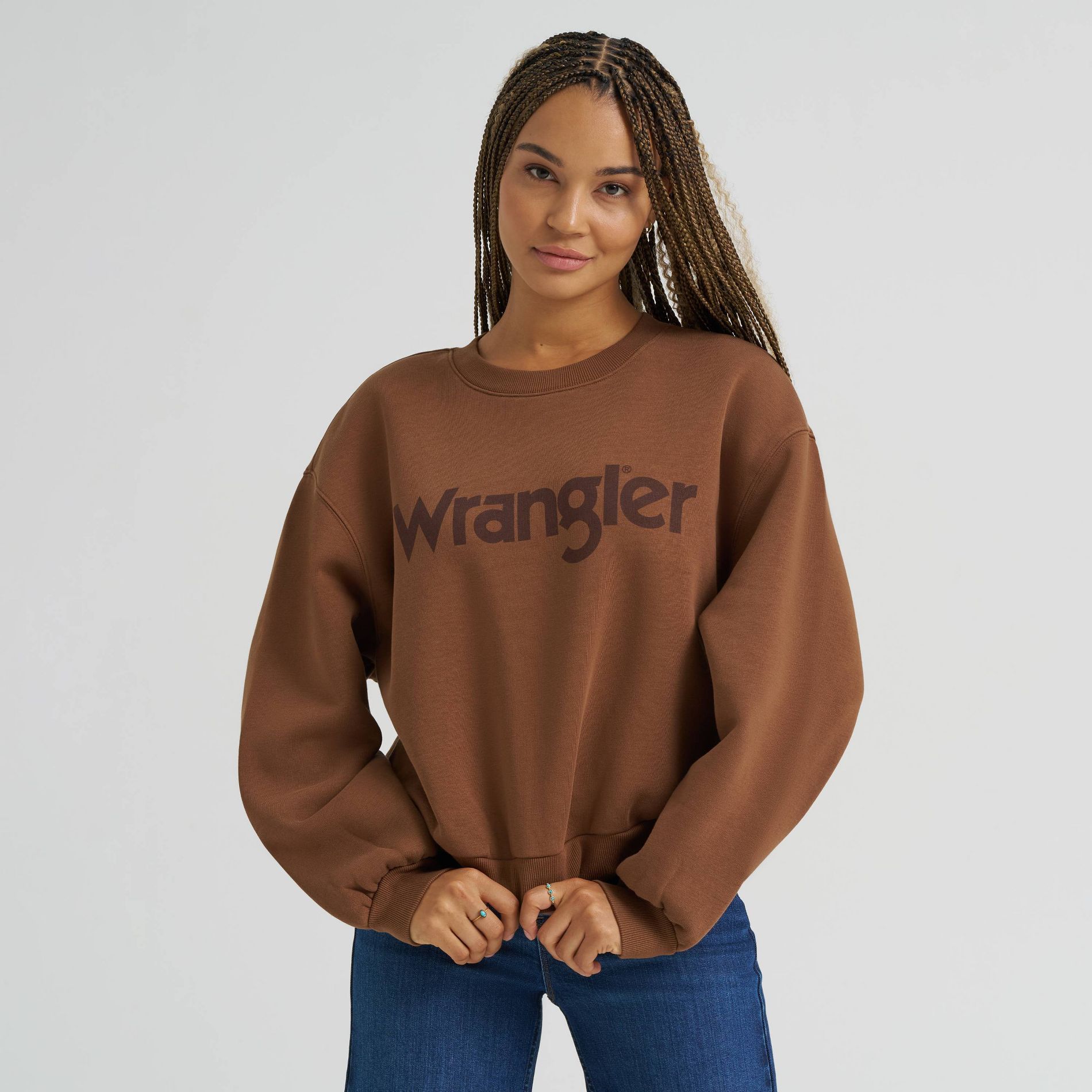 Wrangler Women's Oversized Graphic Fleece Crewneck Sweatshirt - Rust Brown