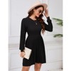 WhizMax Women's 2024 Long Sleeve Mini Sweater Dress Crewneck Ribbed Knit A Line Pleated Swing Short Dresses - 2 of 4