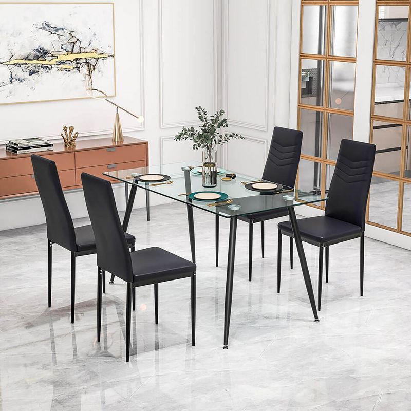 Tangkula 5 PCS 51" Rectangle Dining Set 0.3" Thick Glass Table w/ 4 Padded Dining Chairs, 3 of 8