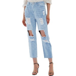 Anna-Kaci Women's Baggy Distressed Boyfriend Denim Jeans - 1 of 4