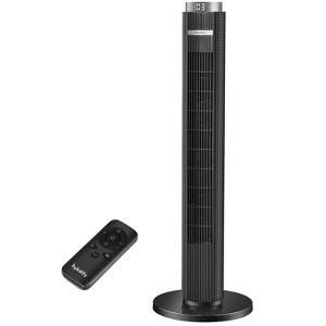 HYKOLITY 38-inch Tower Fan, Quiet Oscillating Fan 3 Speed 4 Modes Bladeless Fan with Remote Control Standing Fan for Bedroom 12H Timer, Black & Gray - 1 of 4