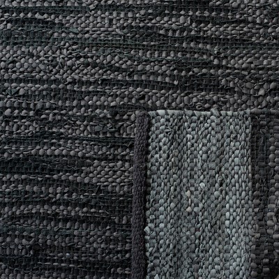 Handmade Black and Grey Leather Square Area Rug