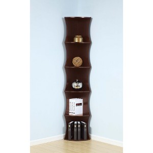 VYNXARIA Five shelf corner bookcase rounded shelf fronts quarter circle red cocoa color - 1 of 4