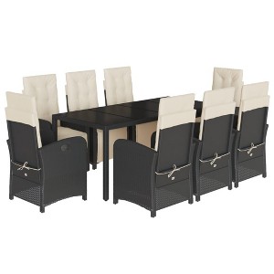 vidaXL - 9 Piece Patio Dining Set with Cushions Black PE Poly Rattan with Glass Top Table for Garden, Patio, and Balcony - 1 of 4