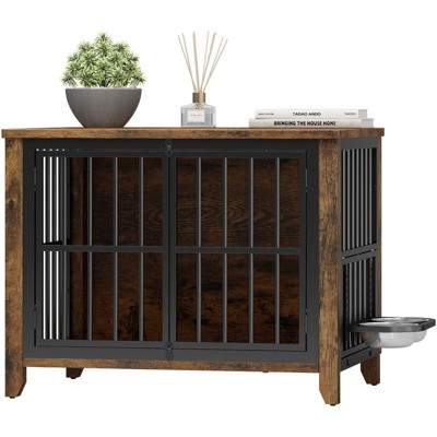 Gikpal Dog Crate Furniture with 2 Adjustable Dog Bowls, Dog Cage Furniture, Dog Kennel Indoor with Lockable Door, Chew-Proof Design, Pet Carrier House