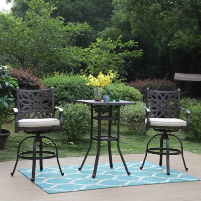 3pc Outdoor Square Cast Aluminum Bar Table & Swivel Chairs - Captiva Designs