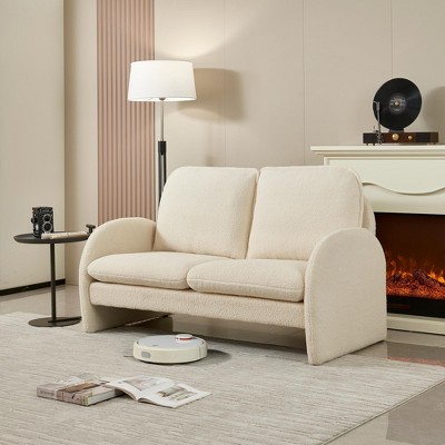 NicBex 59 Inch Loveseat,Modern Fur Fabric Upholstered Loveseat Sofa with 2 Back Pillows,Small 2-Seater Couch for Living Room,Beige