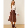 INSPIRE CHIC Women's Faux Leather High Waist Belted A-line Flare Midi Skirts - 2 of 4