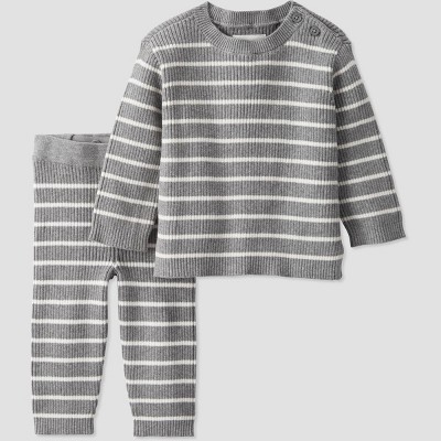 Image of Little Planet by Carter's Organic Baby Knit Striped Pullover Sweater & Pull-On Pants Set - Gray 12M
