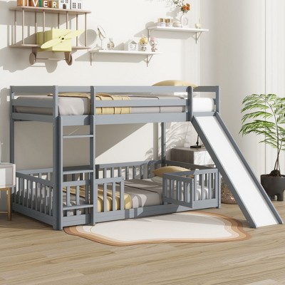 NicBex Twin Over Twin Bunk Bed with Slide,Loft Bed with Safety Guardrails and Ladder for Bedroom,Gray/White/Brown