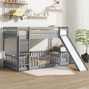 NicBex Twin over Twin Bunk Bed Pine Bed Frame Loft Bed with Door, Slide, Ladder and Full Length Guardrail, No Box Spring Required - 1 of 4