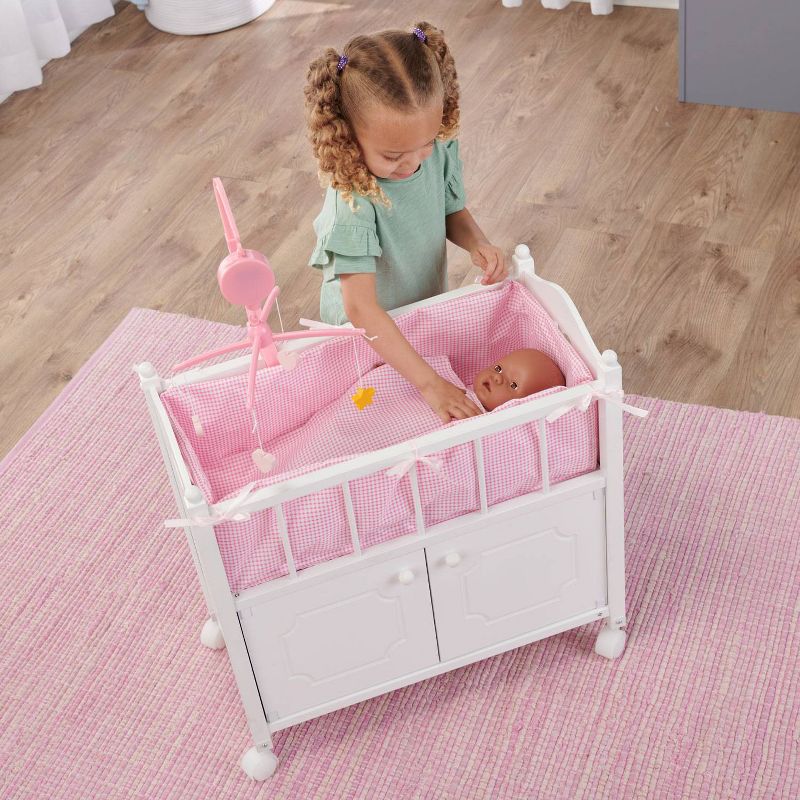 Badger Basket Cabinet Doll Crib with Gingham Bedding and Free Personalization Kit - White/Pink, 4 of 13
