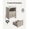Marsail Fluted Nightstand with Charging Station, Adjustable Bedside Table with USB and AC Ports, 1 Drawer End Table, Wood Grain Finish, Bedroom, Gray - 2 of 4