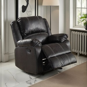 Royal Hamption Motion Manual Rocker Recliner Chair, Plush Black Faux Leather - 1 of 4
