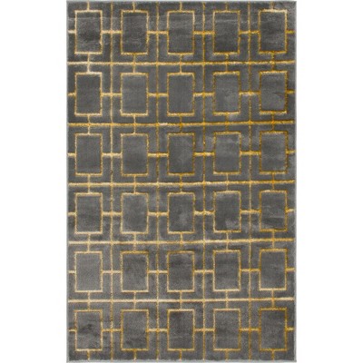 Elegant Gray and Gold Trellis 4' x 6' Synthetic Area Rug