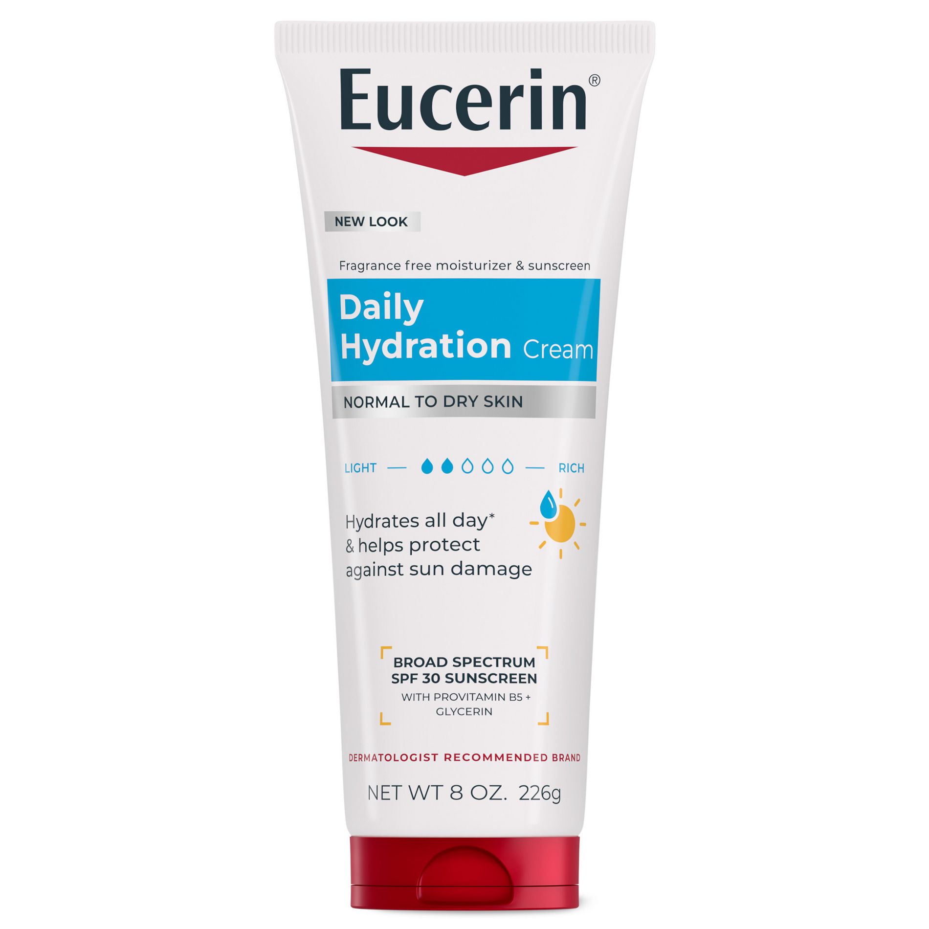 Eucerin Daily Hydration Broad Spectrum SPF 30 Sunscreen Body Cream for Dry Skin Unscented - 8oz: Whole Body Application, Tube Container