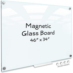 SCRIBBLEDO Glass Whiteboard 46”x34” Dry Erase Board for Wall with Marker Tray - 1 of 4