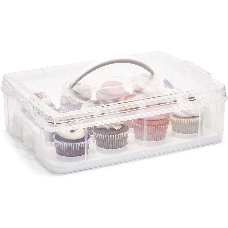 Juvale Clear Plastic 2 Tier Cupcake Carrier Storage Box Holder with Lid for 24 Cakes, 13.5x10.25x7.5 In, 4 of 10