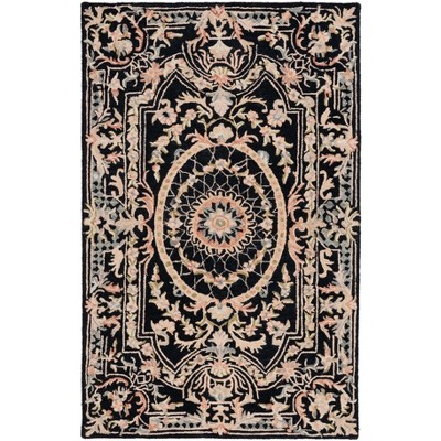 Aubusson AUB201 Handmade Tufted Area Rug - Black/Ivory - 8' X 10' - Safavieh