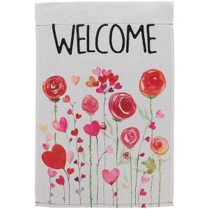 Northlight Roses and Hearts Floral "Welcome" Outdoor Garden Flag 18" x 12.5" - 1 of 4