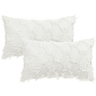 Unique Bargains Sofa Decorative Soft Cozy Neutral Solid Color Cut Flower Checkered Throw Pillow Covers 2 Pcs