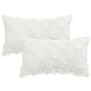 Unique Bargains Sofa Decorative Soft Cozy Neutral Solid Color Cut Flower Checkered Throw Pillow Covers 2 Pcs - 1 of 4
