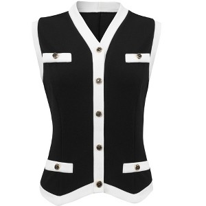 INSPIRE CHIC Women's Contrast Color Sleeveless Button Decor 2026 V-Neck Button Down Waistcoat - 1 of 4