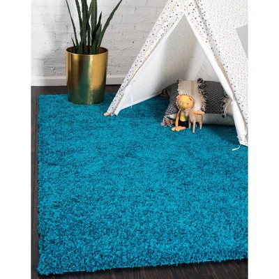 Turquoise 9' x 12' Rectangular Solid Shag Synthetic Area Rug