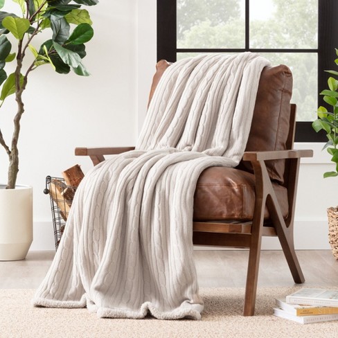 Chanasya Cable Knit Throw Blanket With Plush Faux Shearling Side - 50 