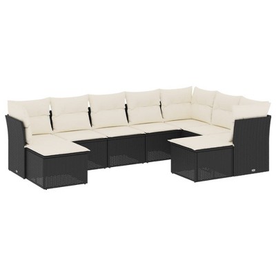 vidaXL 9 Piece Patio Sofa Set with Cushions - Black and Cream Without Table