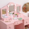 Girls Vanity Set with Tri-Fold Mirror, 2-in-1 Wooden Dressing Table and Stool, Princess Pretend Play Makeup Desk with Drawer for Little Girls - 4 of 4